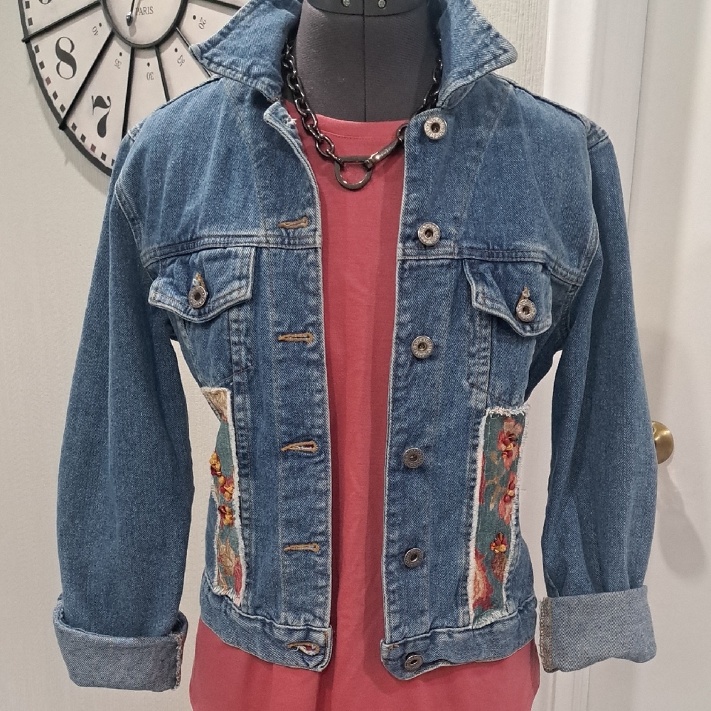 Ladies Denim Jacket Recycled and Emblellished.
